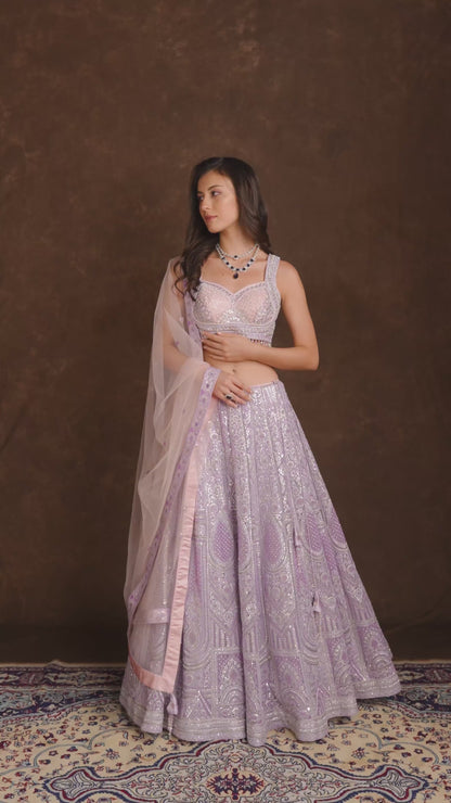 Delilah Lavender Lehenga Set with Embellished Crystal and Stonework