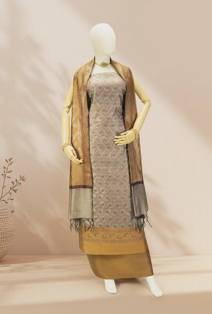 Khaki & Mustard Banarasi Silk Suit Piece