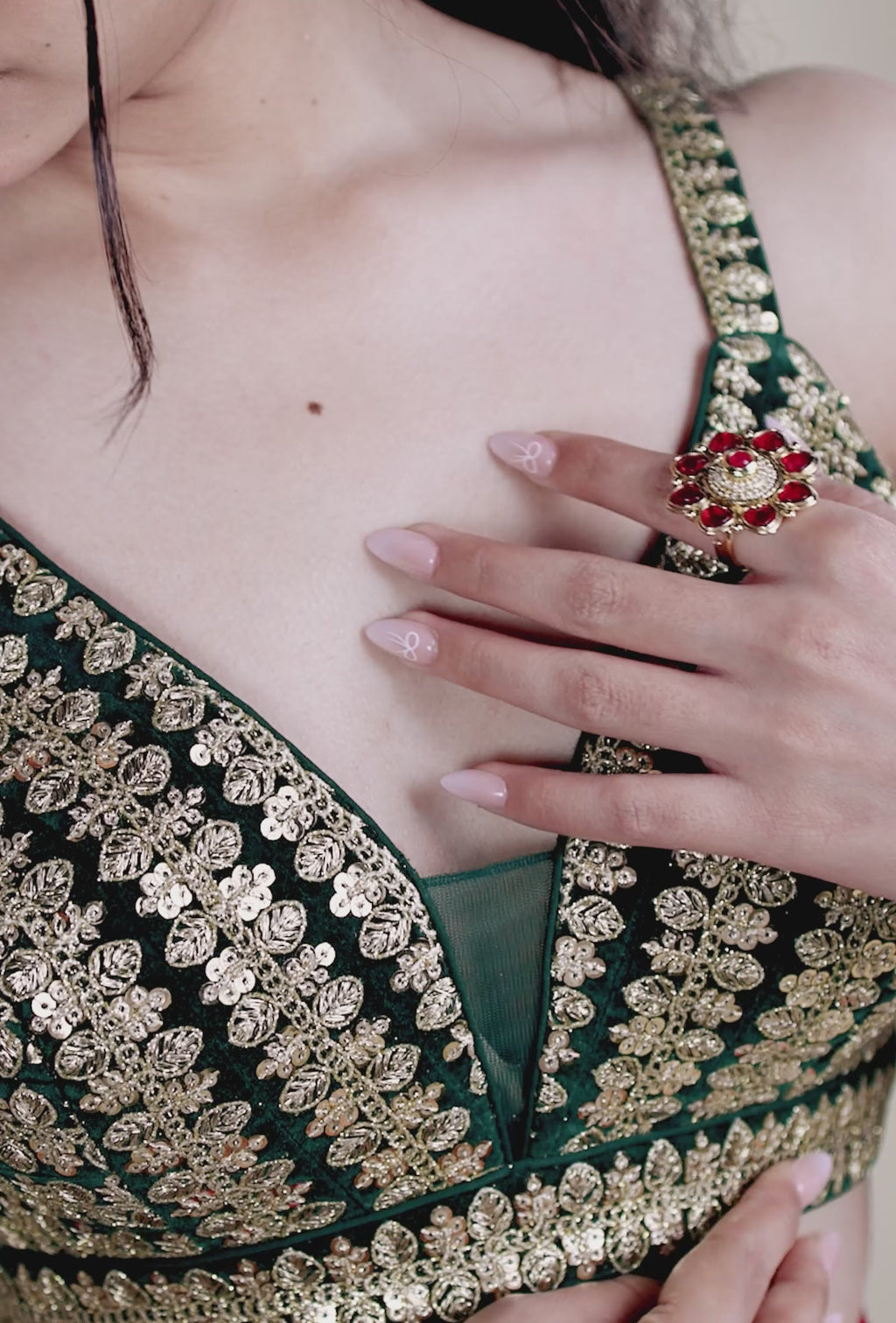 Emerald Green with Gold Sequence Embroidered Blouse