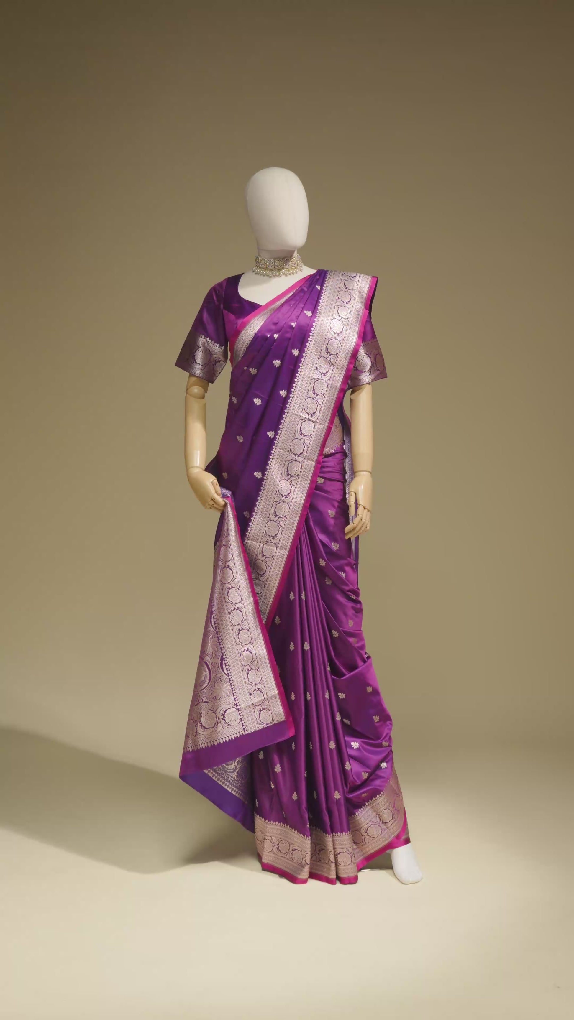 Malai Silk Saree In Deep Purple With Zari Buttiwork