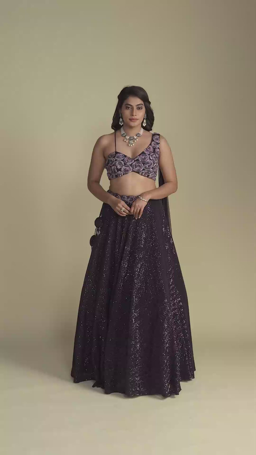 Zinnia Deep Purple Lehenga Set with Attached Dupatta