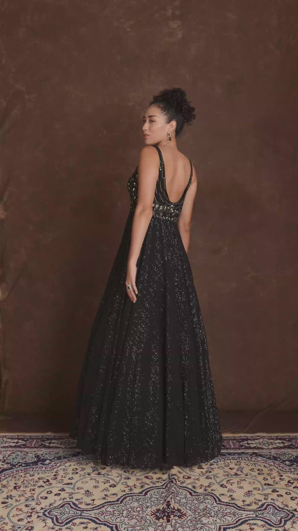Solace Black Sweetheart Sequined Gown