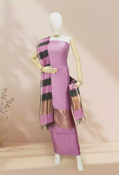 Onion Pink Silk Kurta Set With Dupatta & Pants