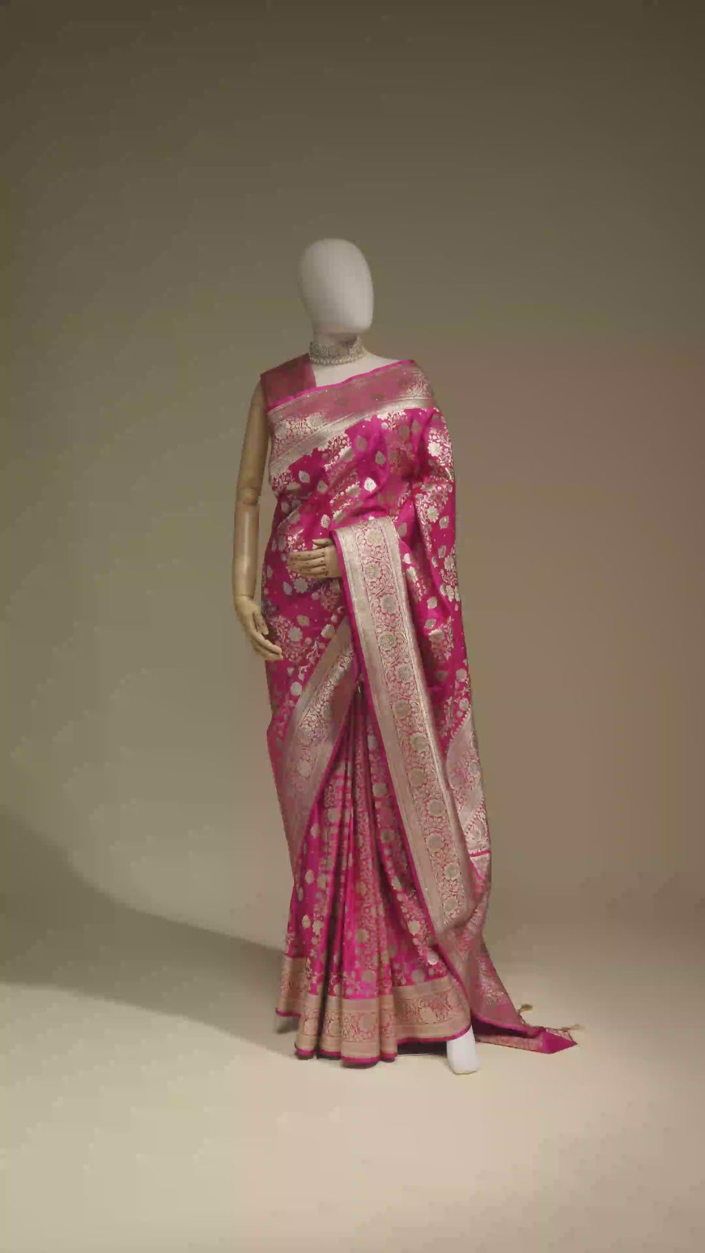 Katan Silk Saree In Rani Pink With Intricate Jangla Work