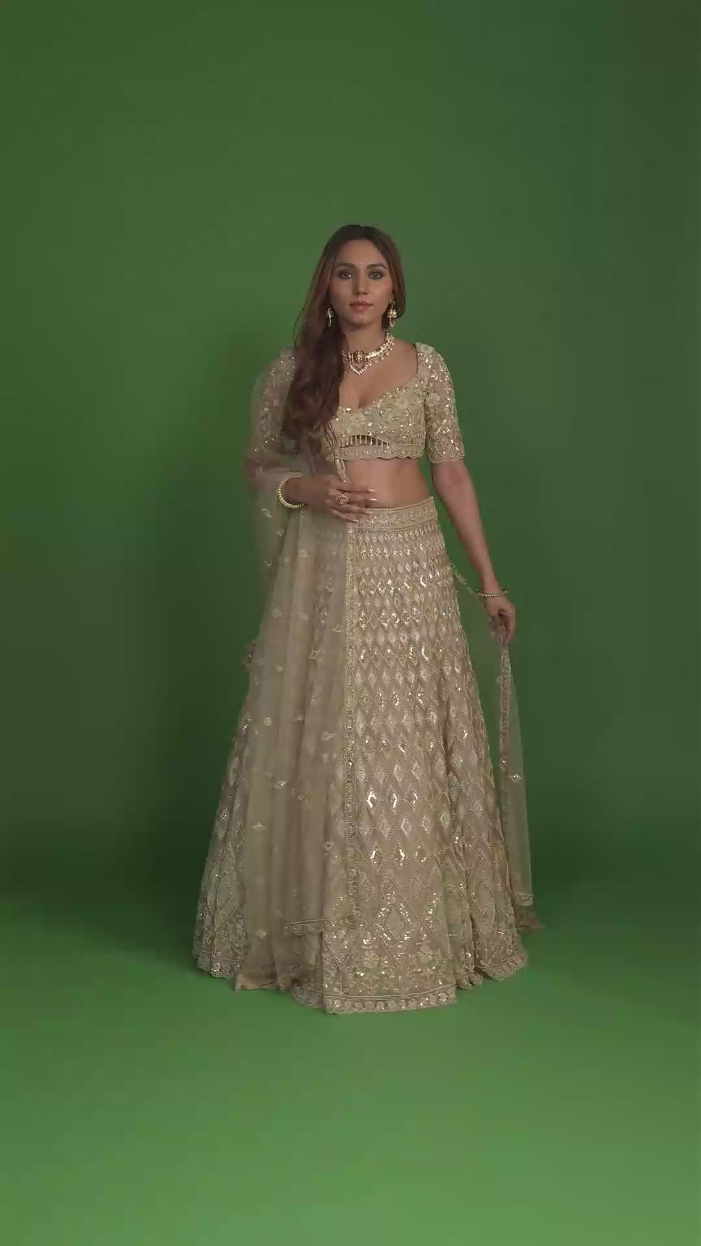 Mirage Golden Green Net Resham Work Lehenga Set