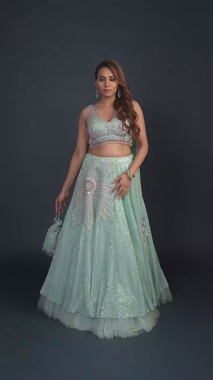Sienna Sky Blue Applique work Lehenga Set