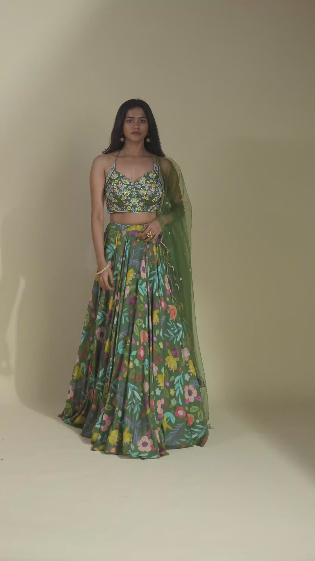 Amber Green Digitally Printed Tie-up Choli Lehenga Set