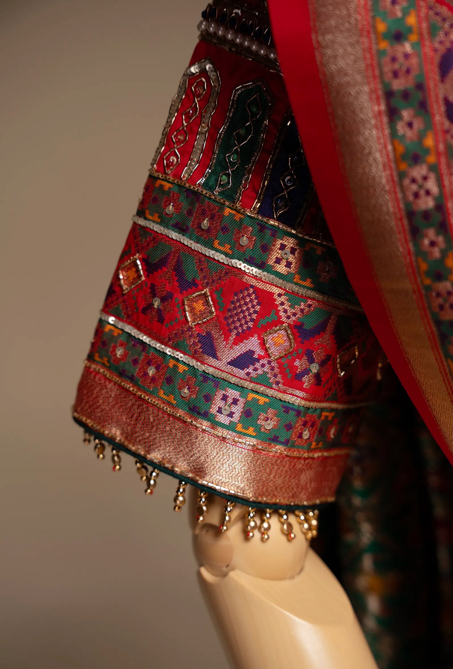 Red Patola Katan Silk Saree With Unstitched Blouse