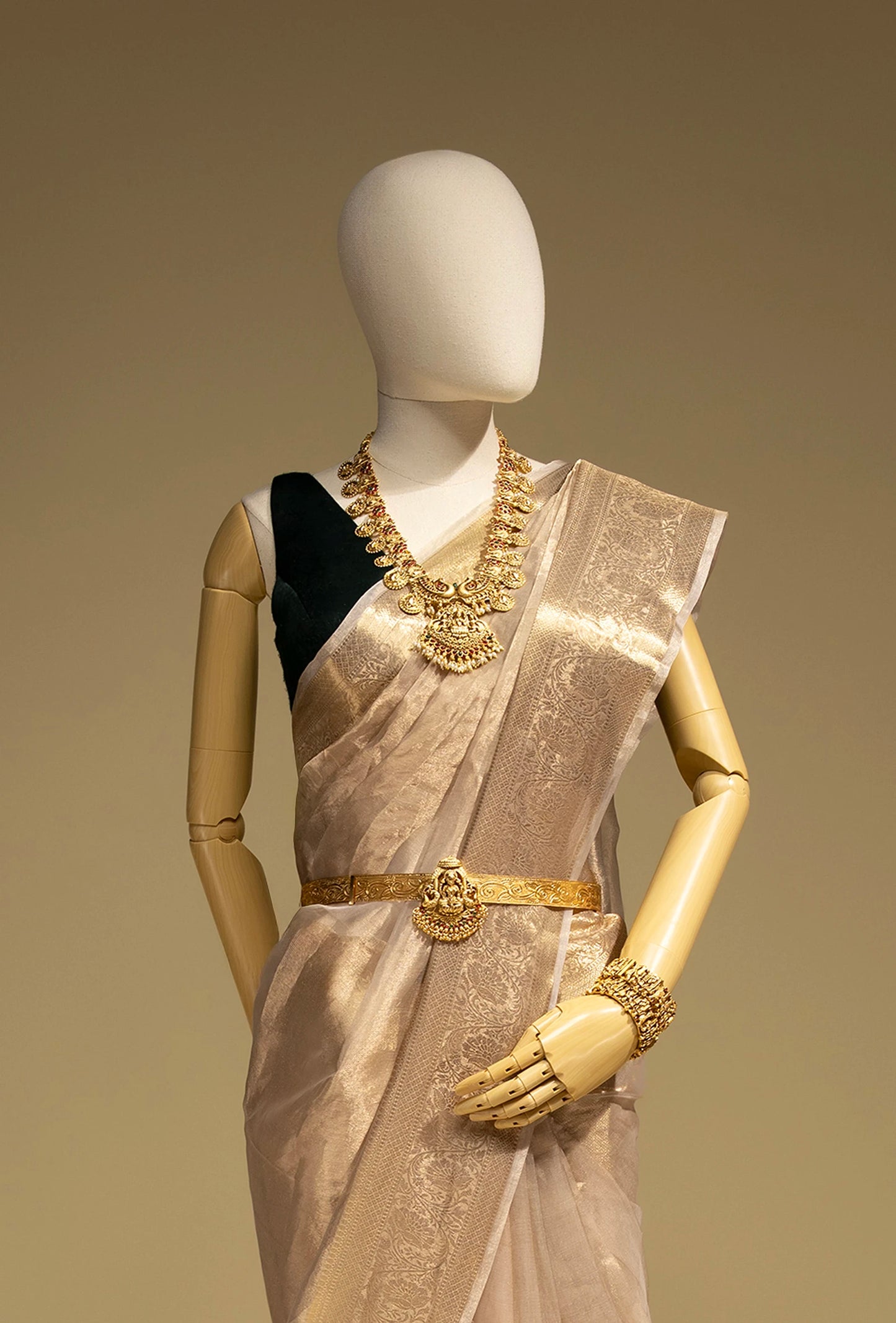Pure Shimmer Tissue Saree In Golden For Luxe Occasions