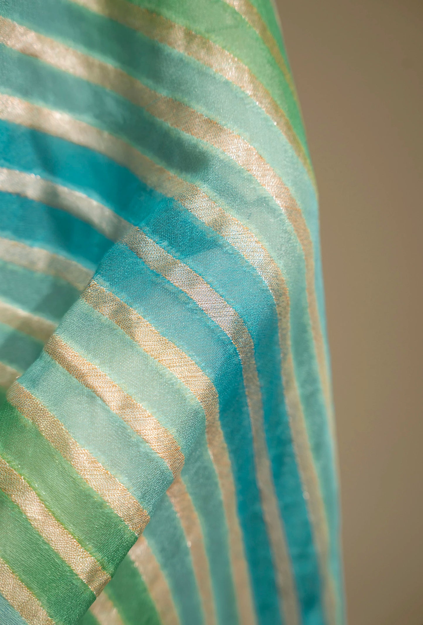 Lehriya Georgette Saree In Blue Green With Bold Stripes