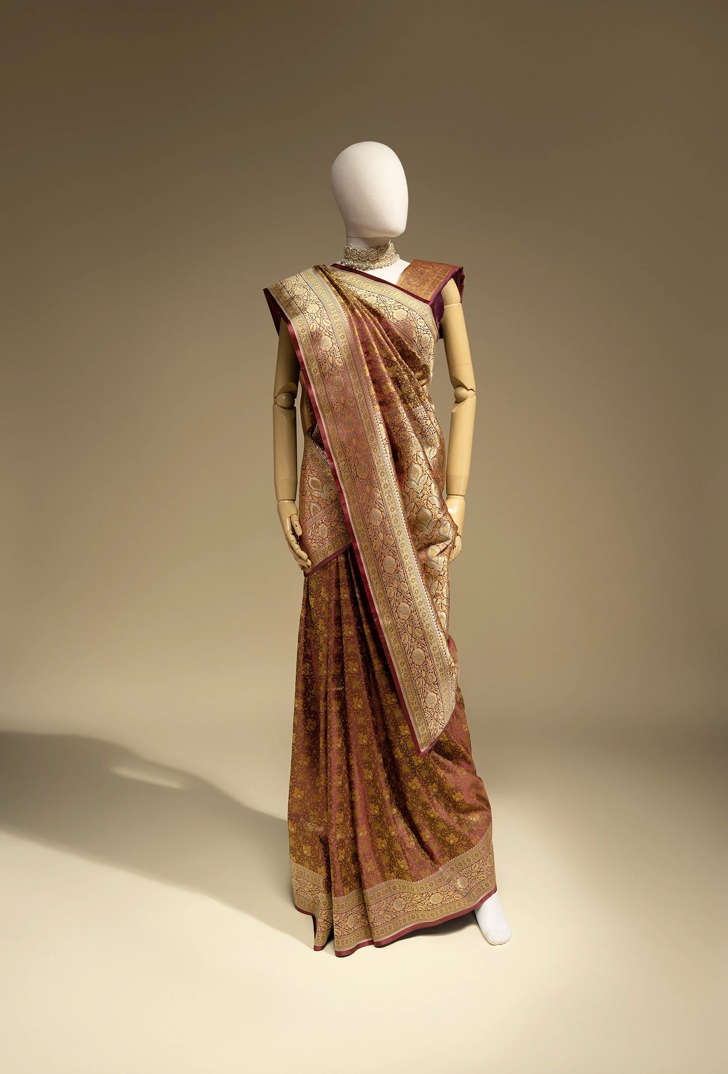Patola Saree In Wine Brown With Exquisite Floral Work