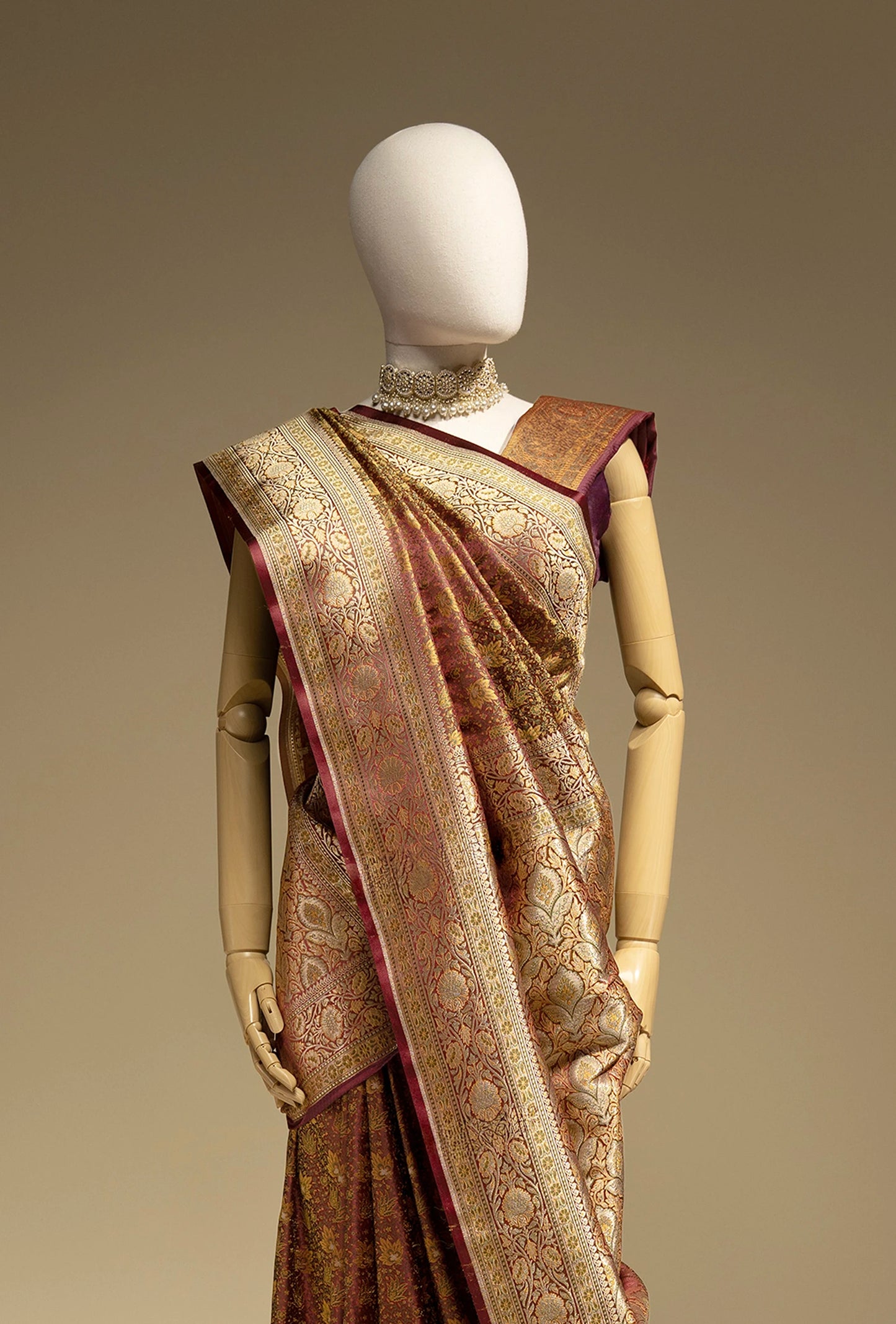 Patola Saree In Wine Brown With Exquisite Floral Work