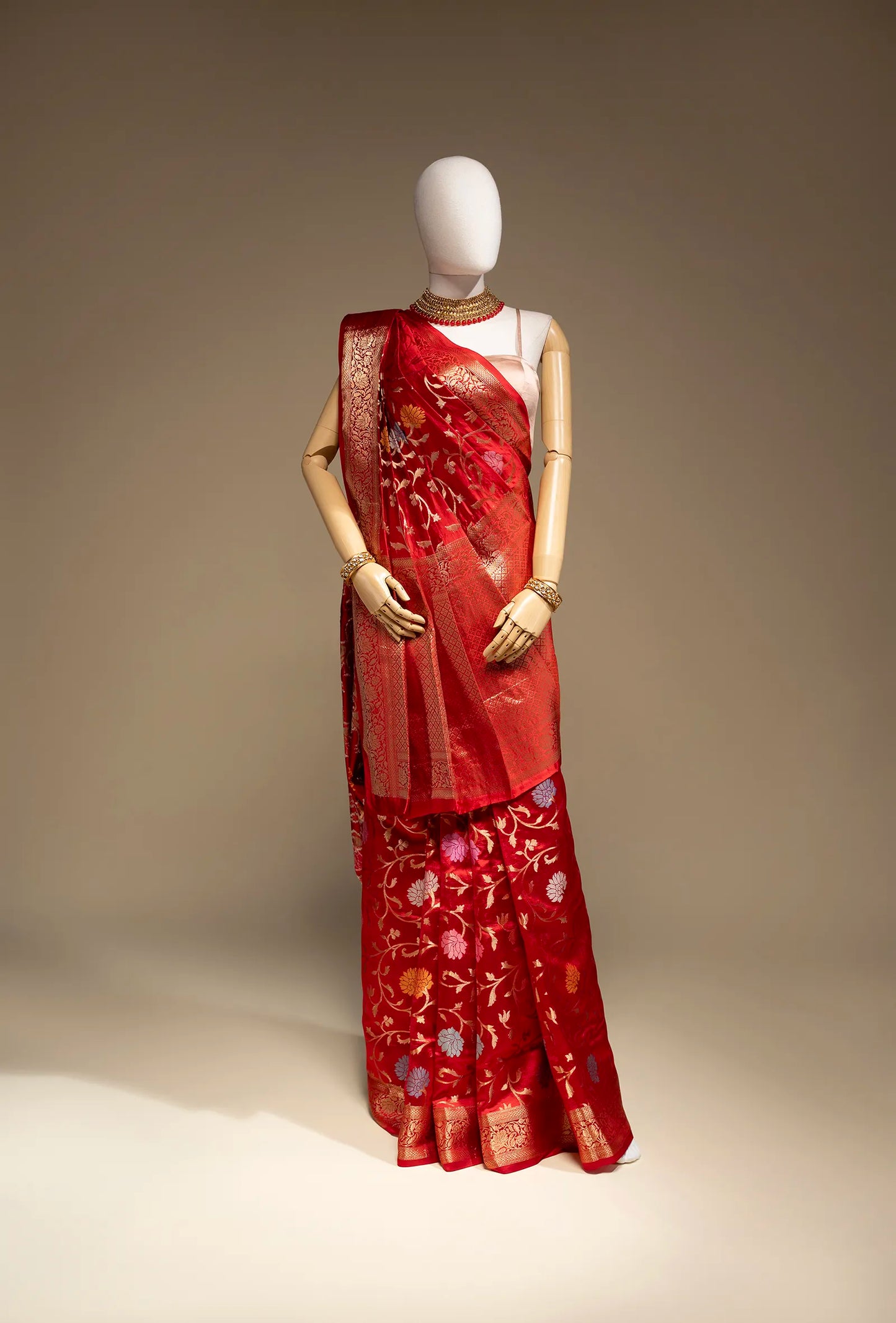 Deep Red Meenakari Silk Saree With Unstitched Blouse