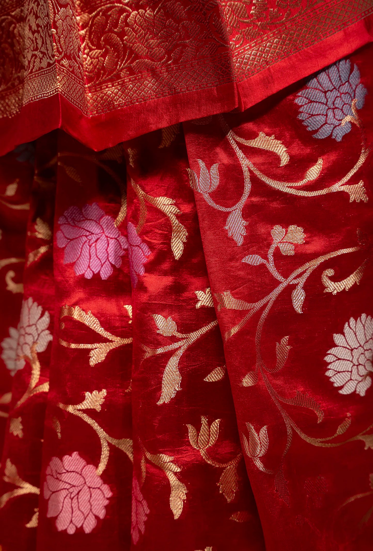 Deep Red Meenakari Silk Saree With Unstitched Blouse