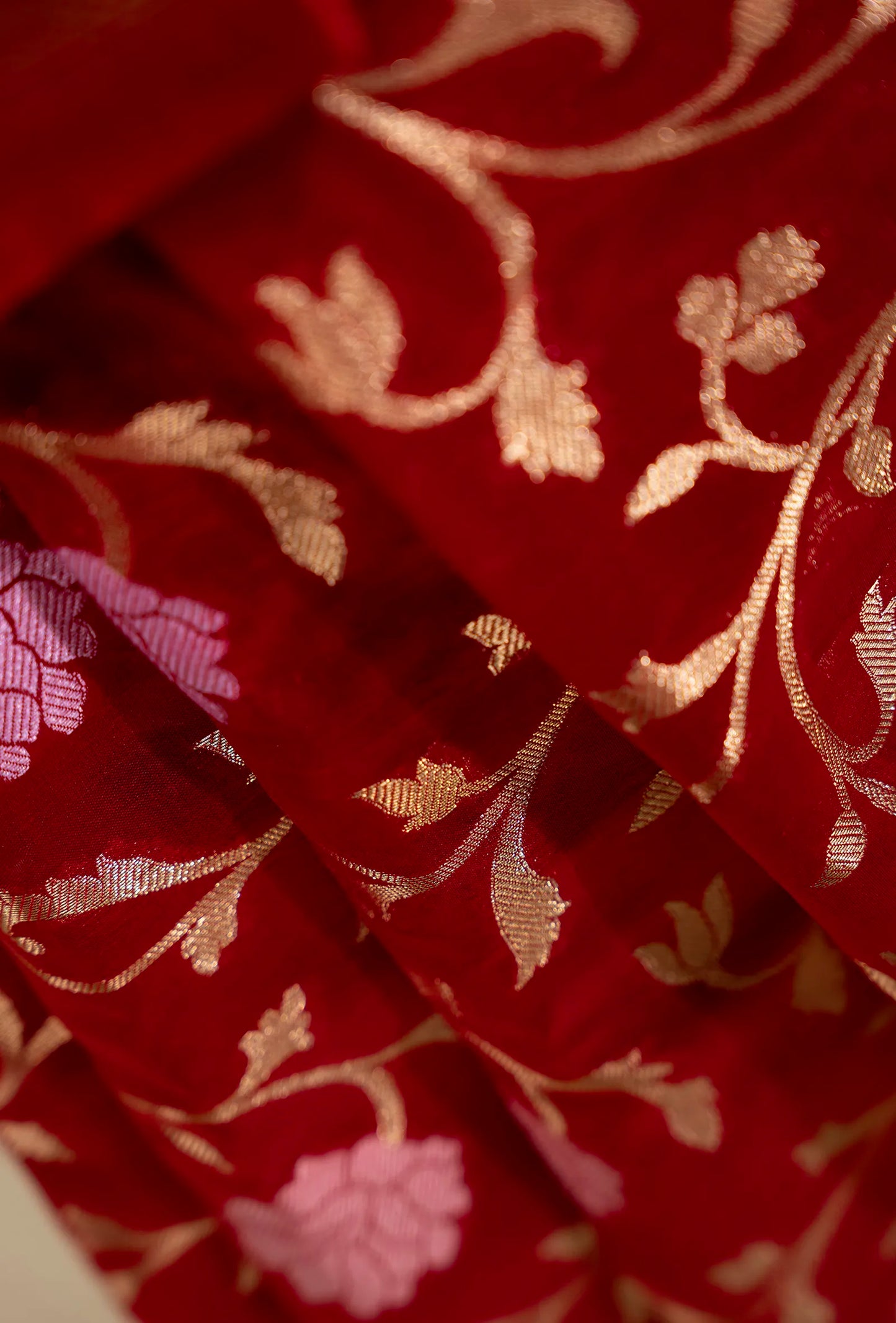 Deep Red Meenakari Silk Saree With Unstitched Blouse
