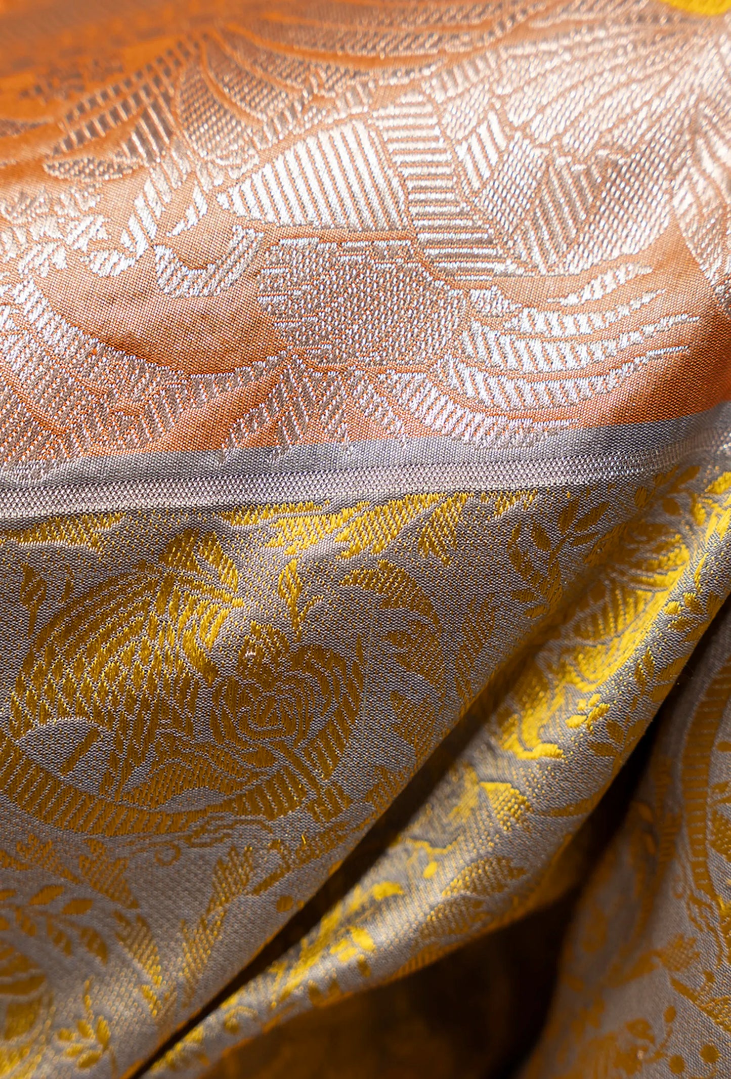 Pure Silk Shikargah Yellow & Grey Saree With Unstitched Blouse