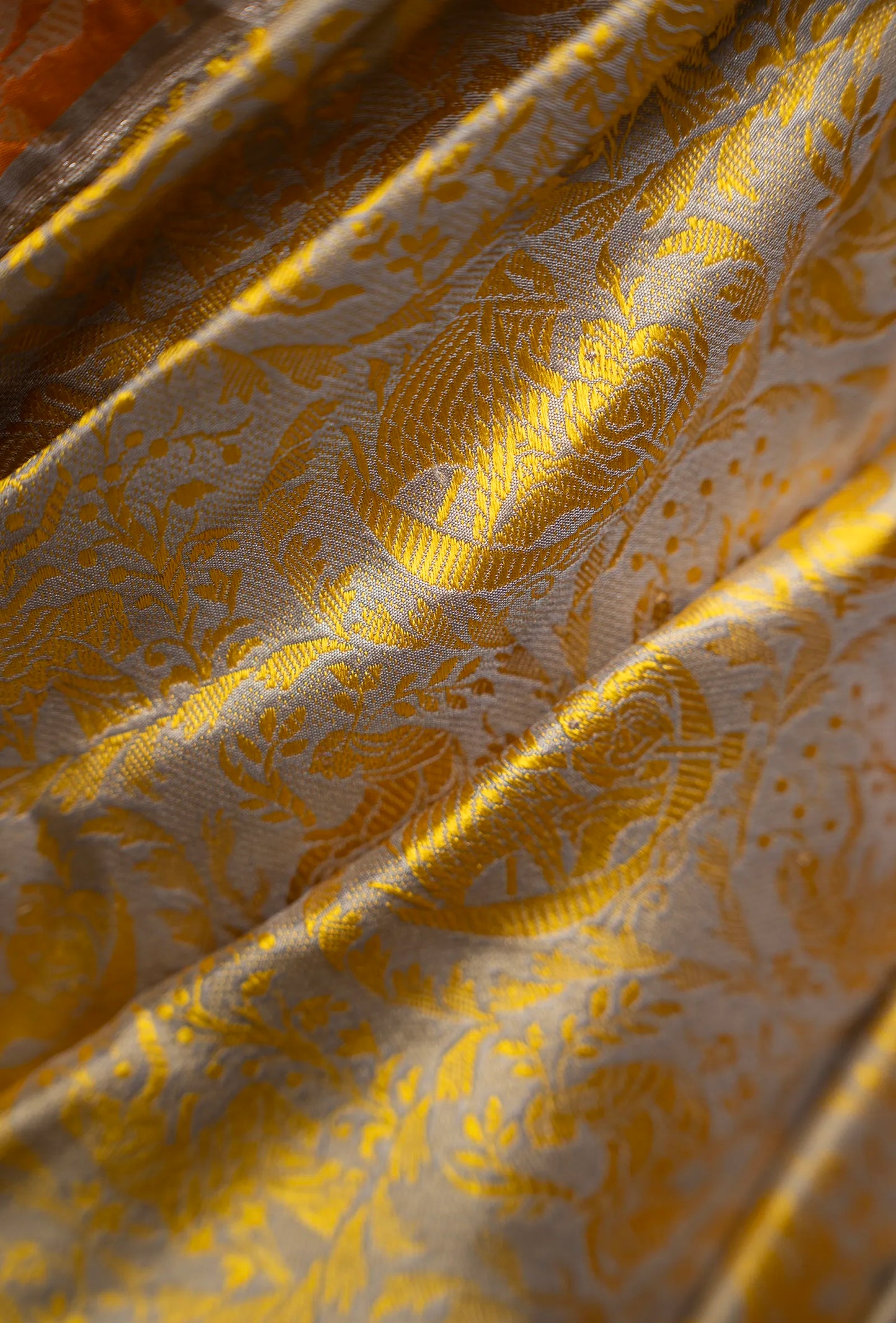 Pure Silk Shikargah Yellow & Grey Saree With Unstitched Blouse
