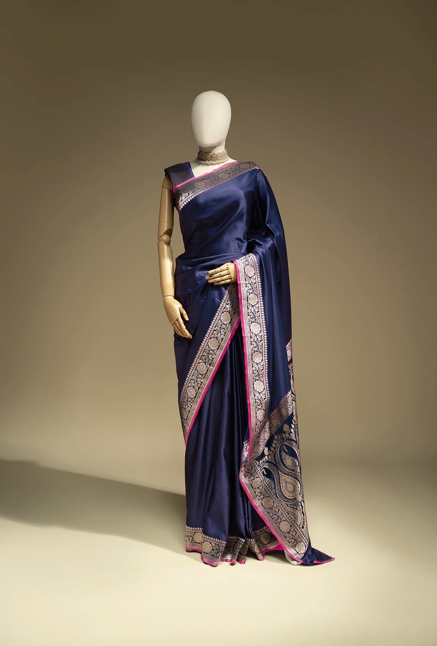 Lush Malai Silk Saree In Royal Blue With Zari Border Detailing