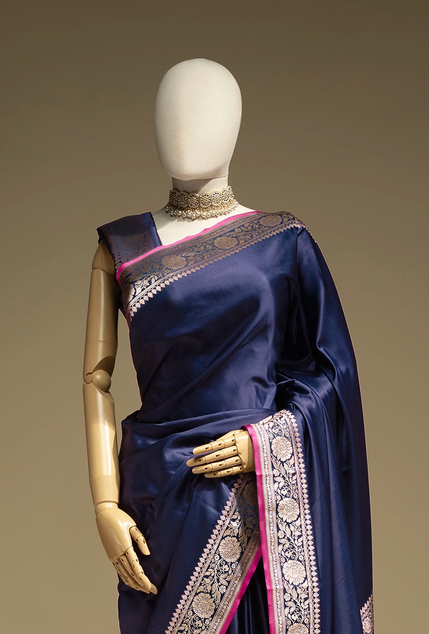 Lush Malai Silk Saree In Royal Blue With Zari Border Detailing
