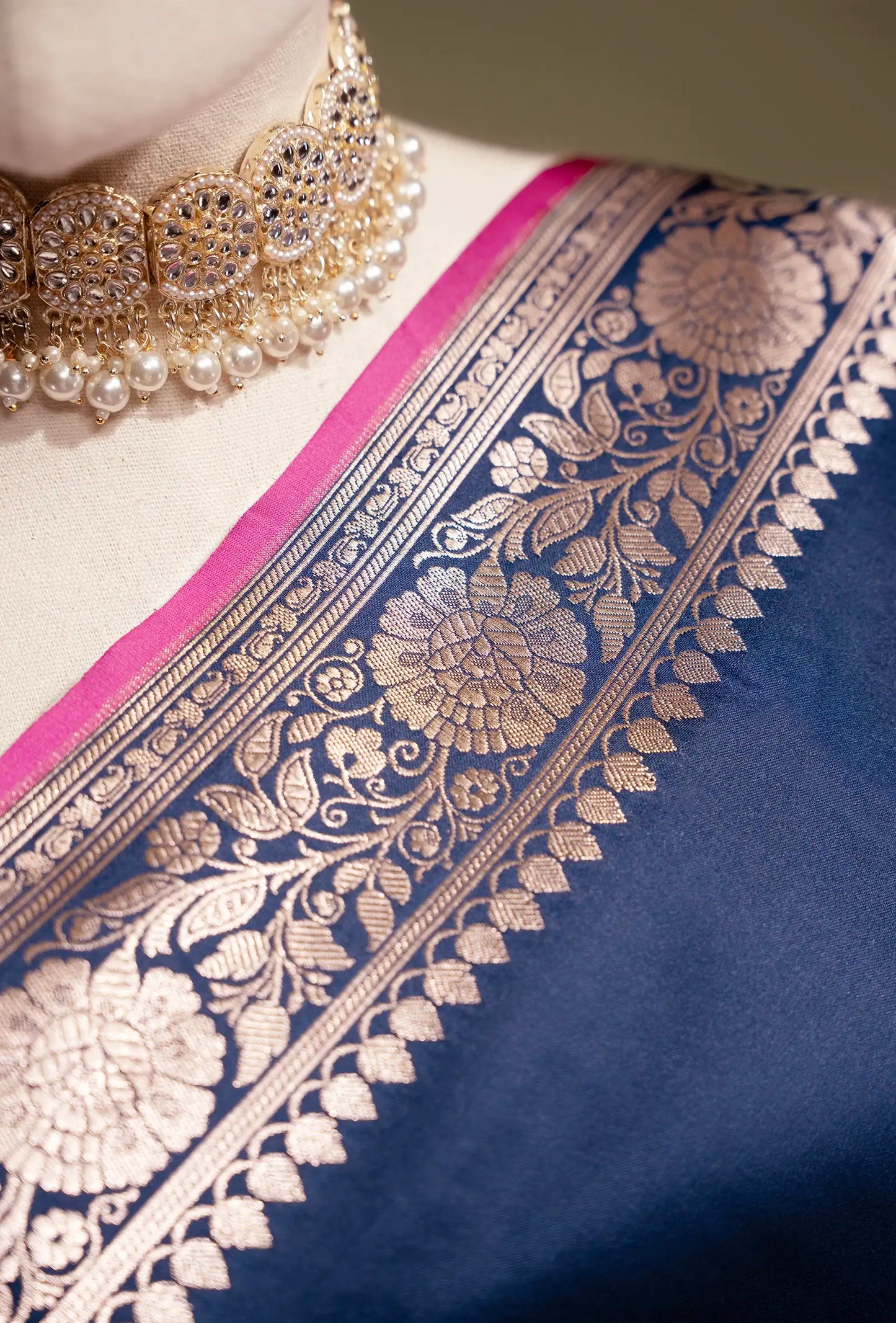 Lush Malai Silk Saree In Royal Blue With Zari Border Detailing