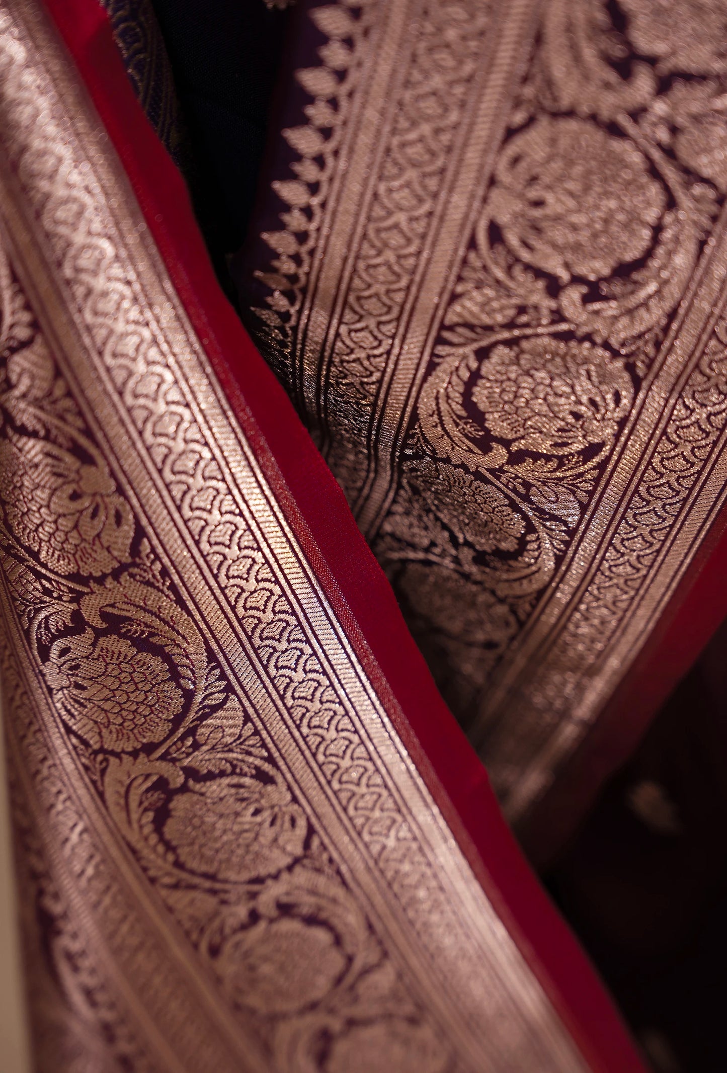 Malai Silk Saree In Deep Purple With Zari Buttiwork