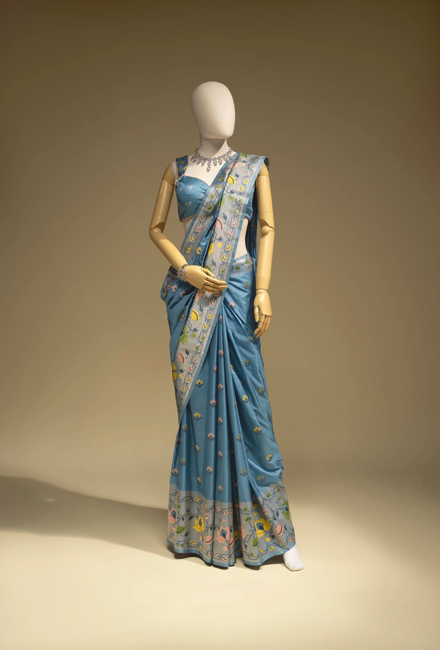 Paithani Dola Silk Saree With Dusty Blue Tones