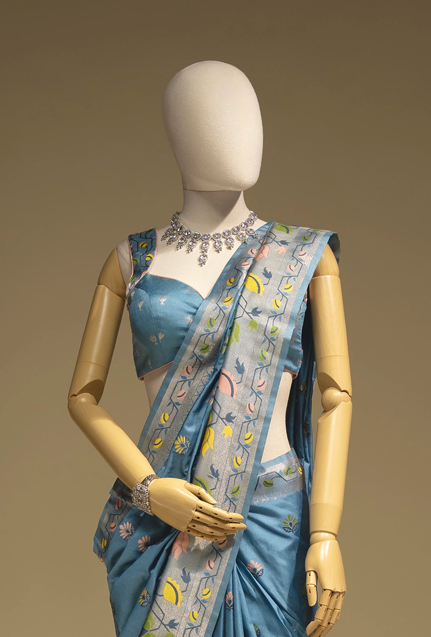 Paithani Dola Silk Saree With Dusty Blue Tones