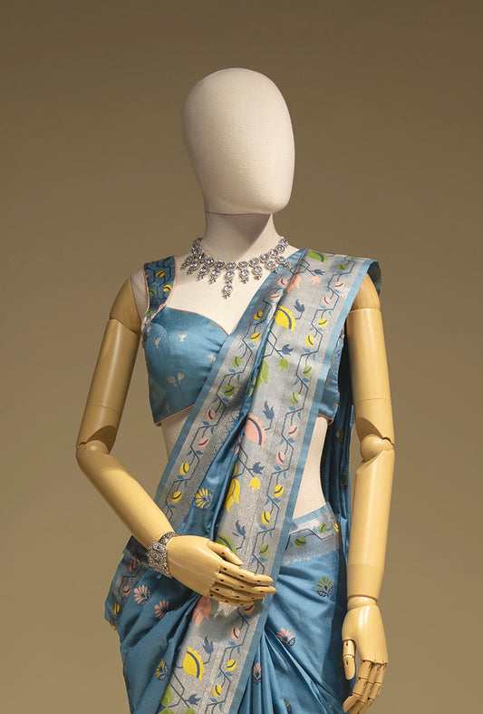 Paithani Dola Silk Saree With Dusty Blue Tones
