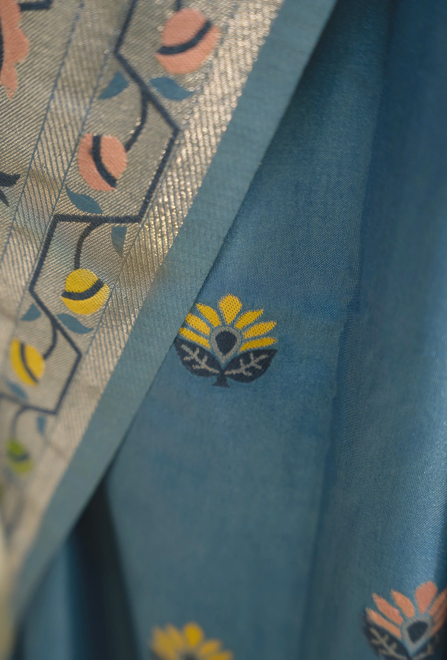 Paithani Dola Silk Saree With Dusty Blue Tones