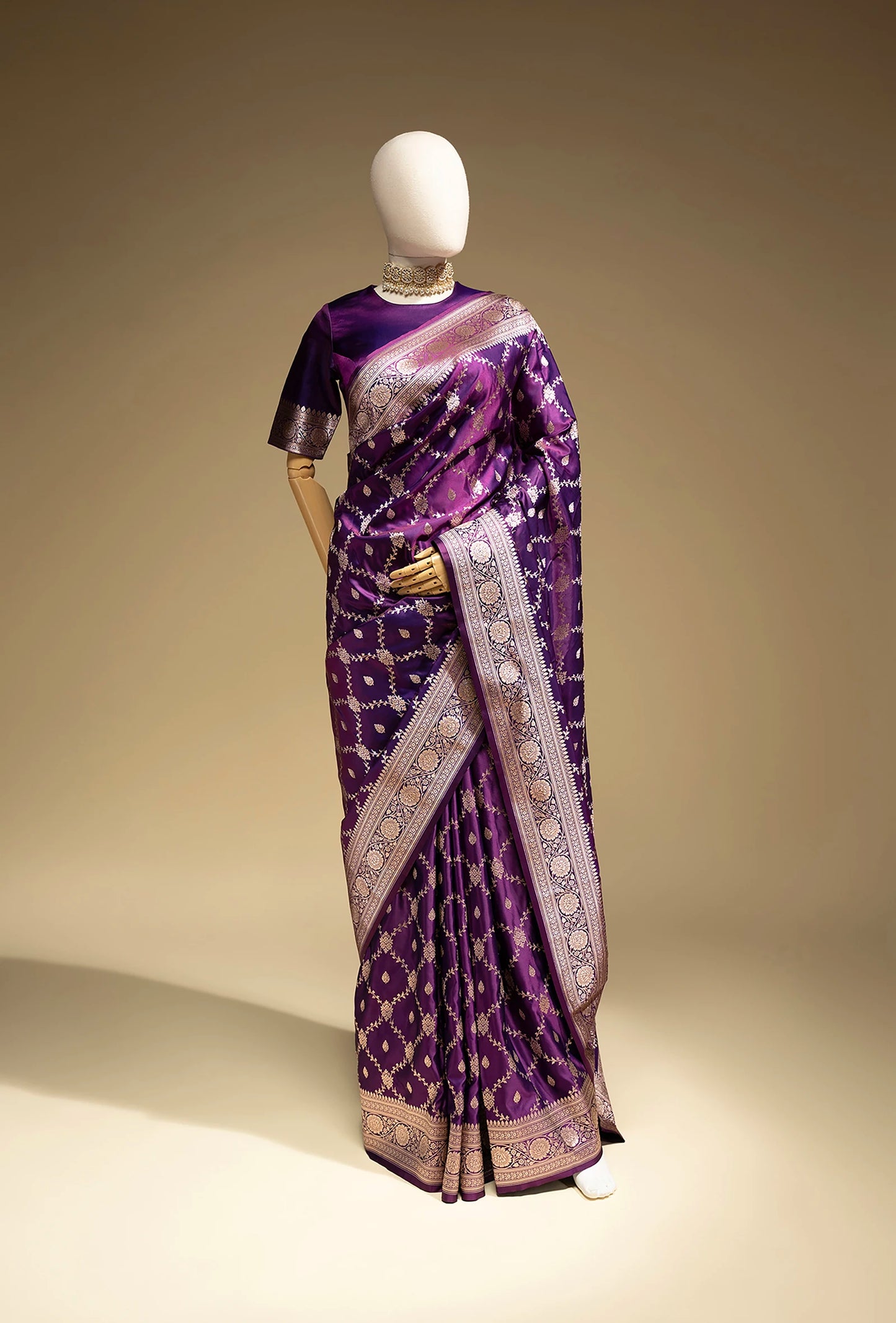 Pure Mashru Silk Saree In Deep Purple With Intricate Jaal Work