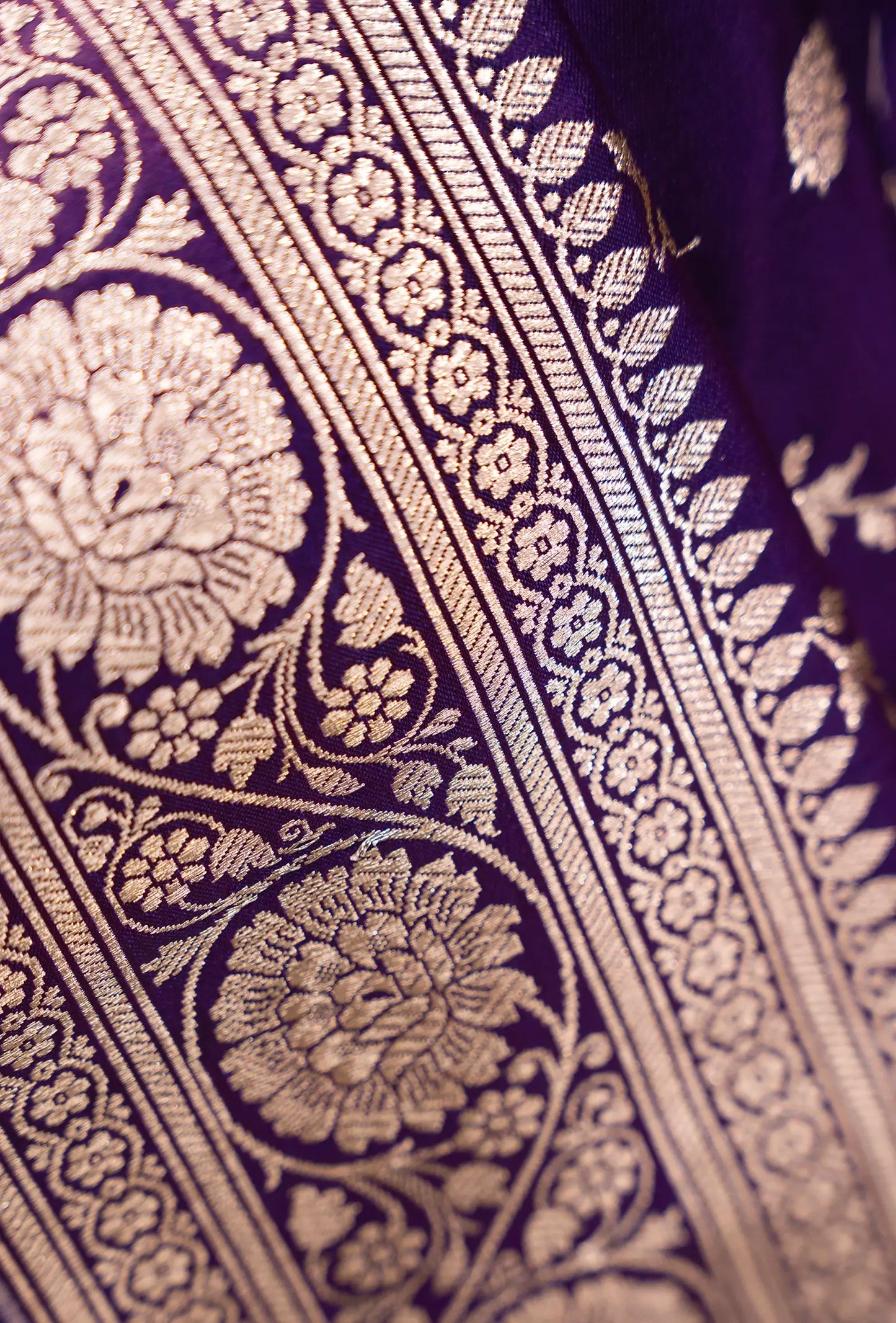 Pure Mashru Silk Saree In Deep Purple With Intricate Jaal Work