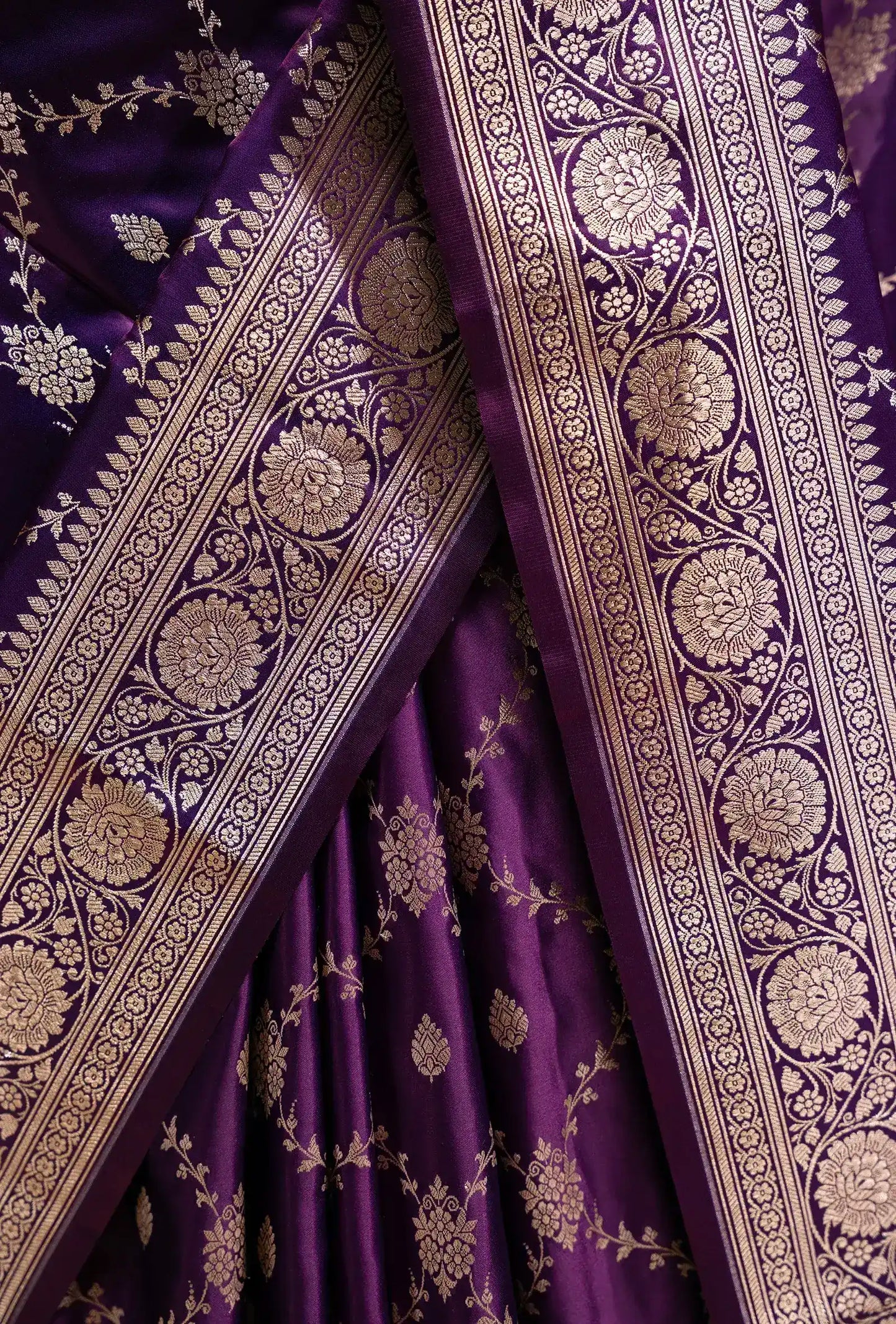 Pure Mashru Silk Saree In Deep Purple With Intricate Jaal Work