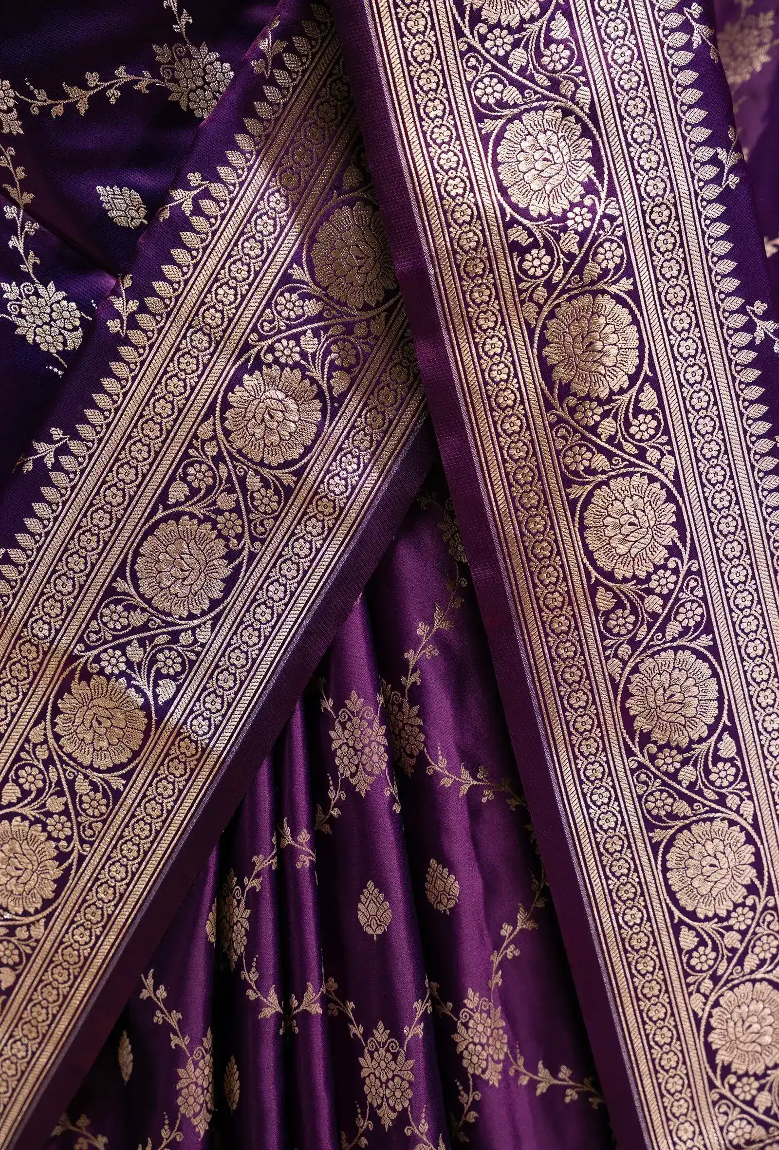 Pure Mashru Silk Saree In Deep Purple With Intricate Jaal Work
