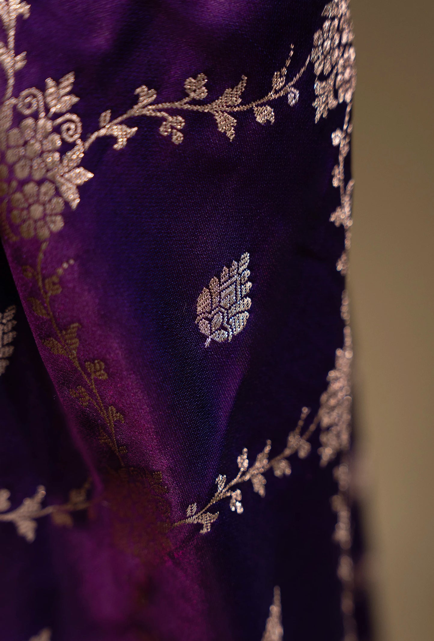 Pure Mashru Silk Saree In Deep Purple With Intricate Jaal Work