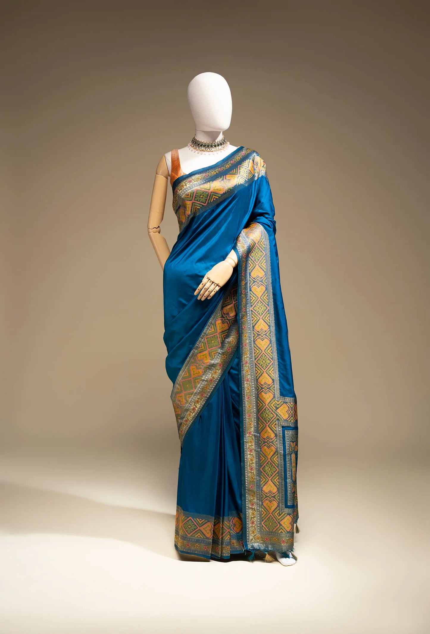 Teal Blue Katan Silk Saree With Unstitched Blouse