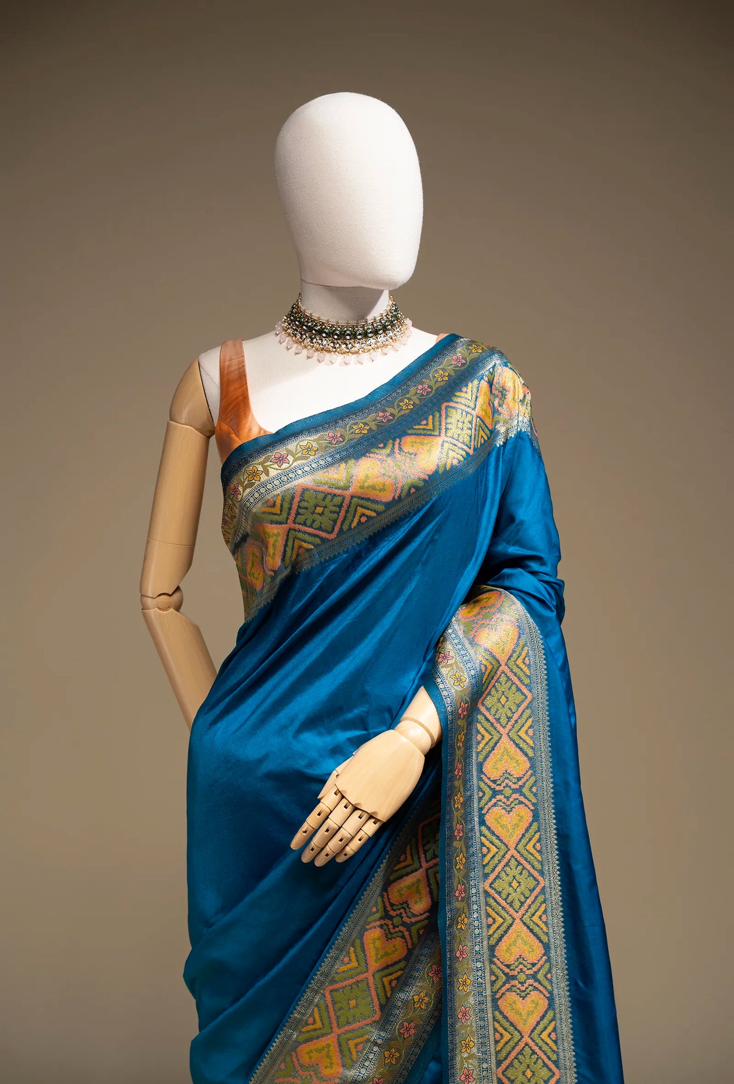 Teal Blue Katan Silk Saree With Unstitched Blouse