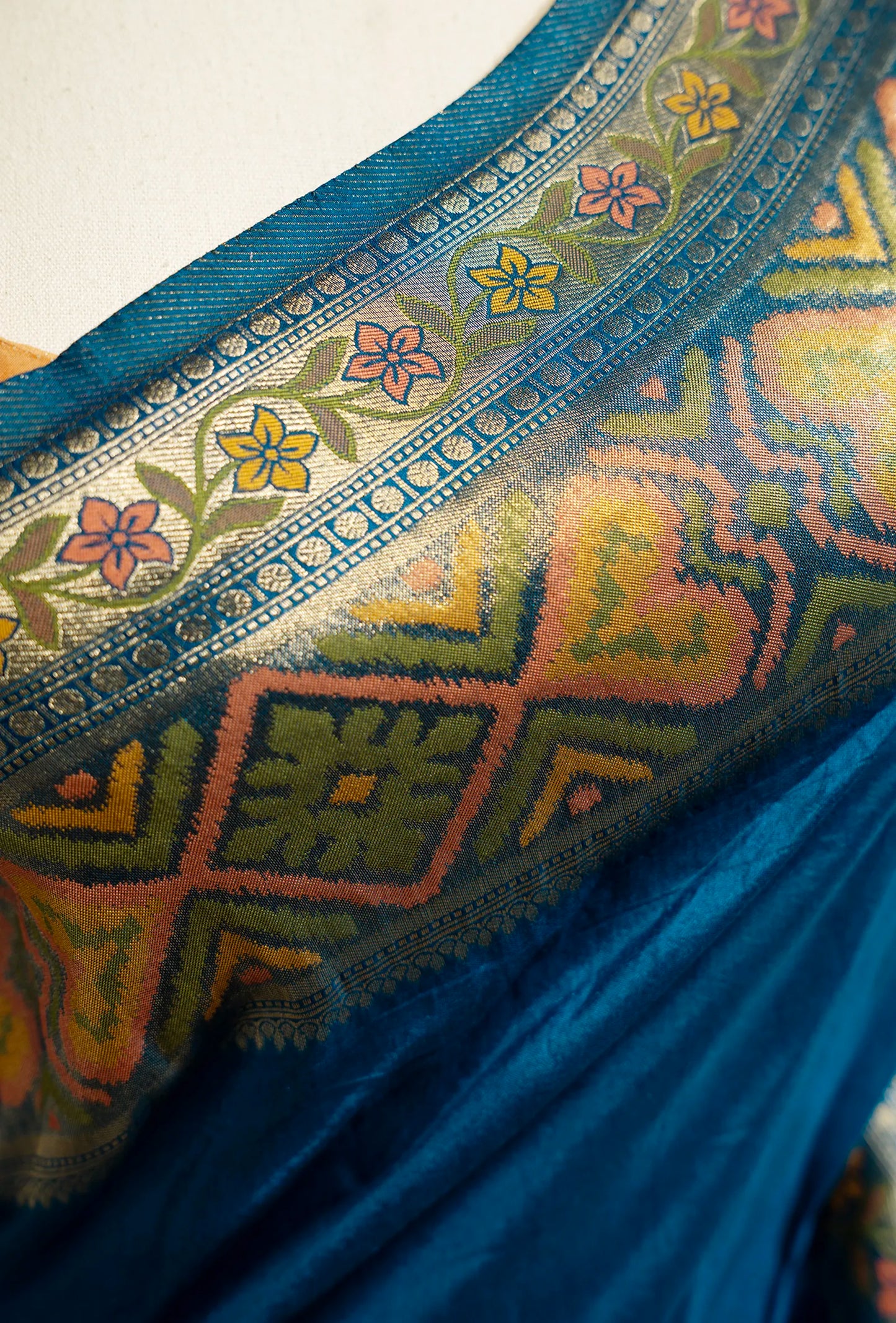 Teal Blue Katan Silk Saree With Unstitched Blouse