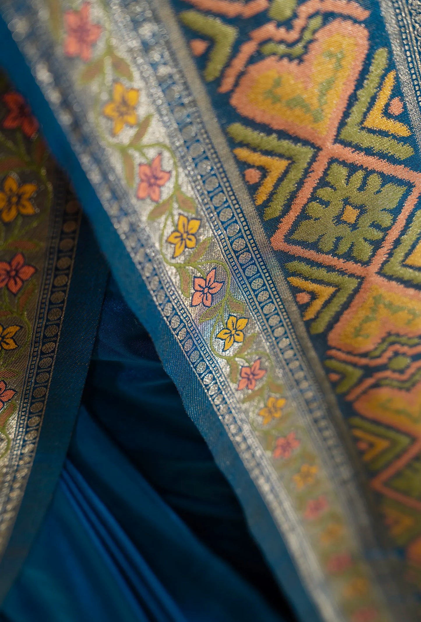 Teal Blue Katan Silk Saree With Unstitched Blouse