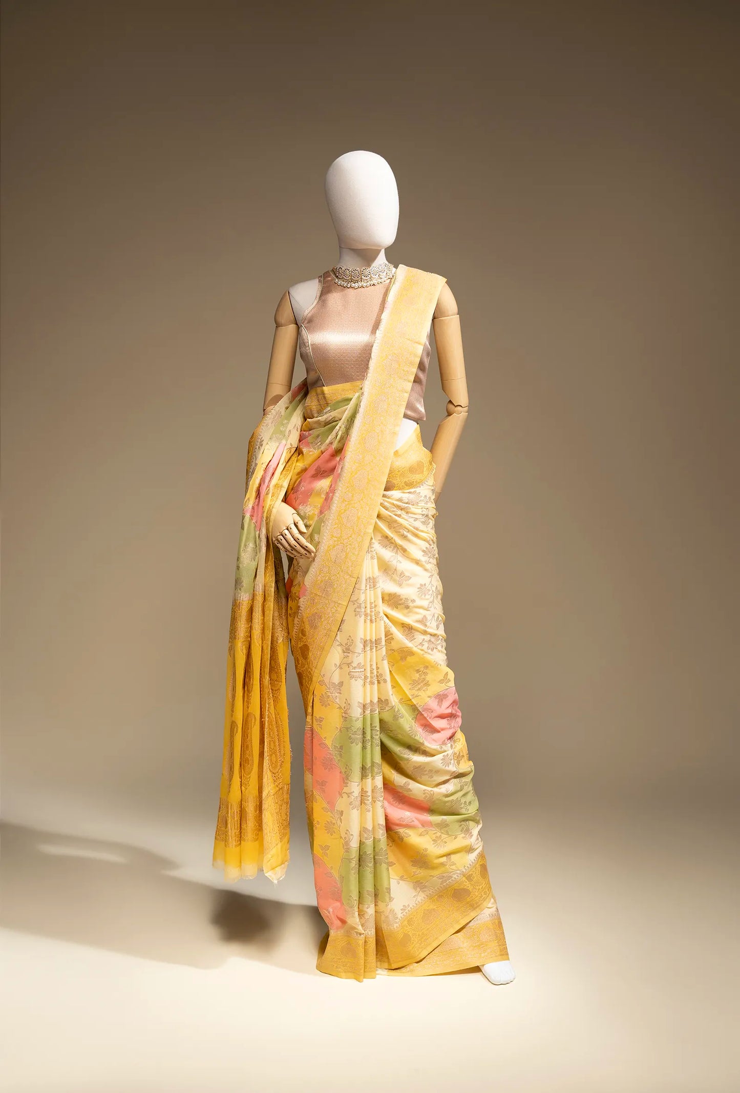 Pastel Yellow Khadi Georgette Saree With Unstitched Blouse