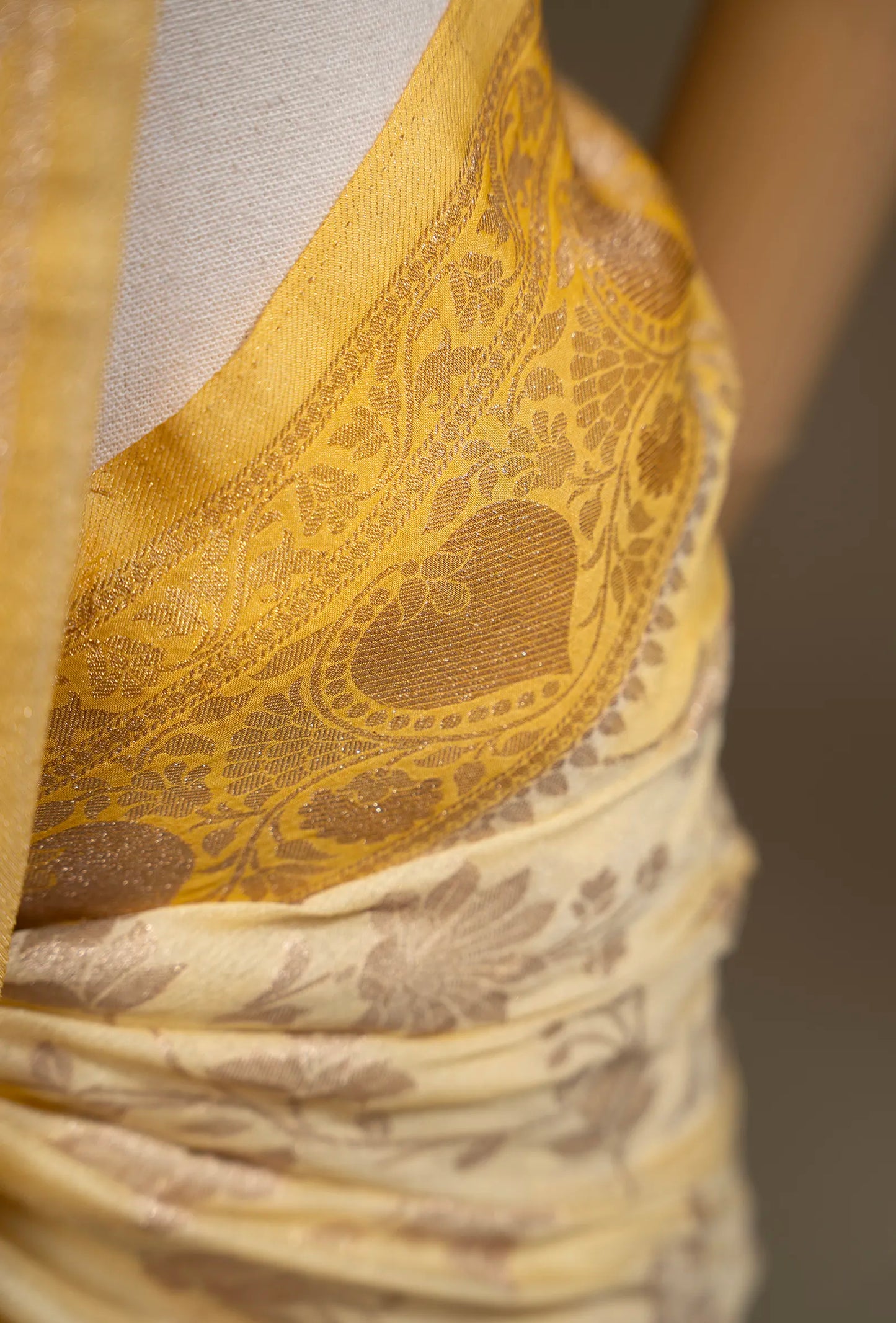Pastel Yellow Khadi Georgette Saree With Unstitched Blouse