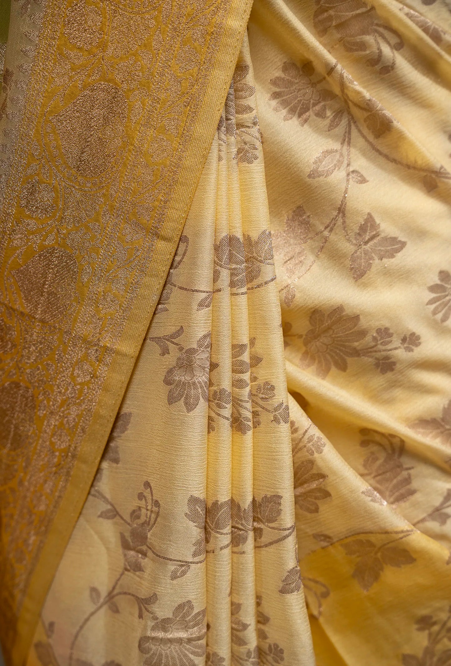 Pastel Yellow Khadi Georgette Saree With Unstitched Blouse