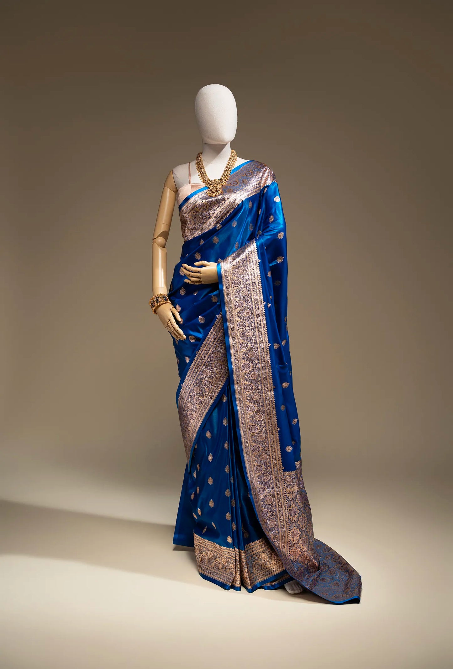 Royal Blue Pure Mango Silk Saree With Unstitched Blouse