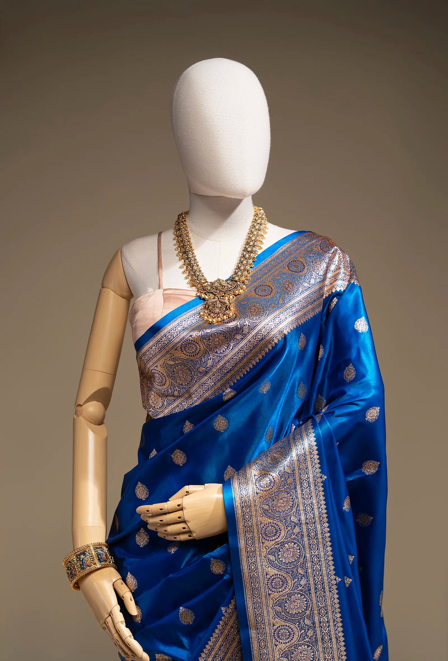 Royal Blue Pure Mango Silk Saree With Unstitched Blouse