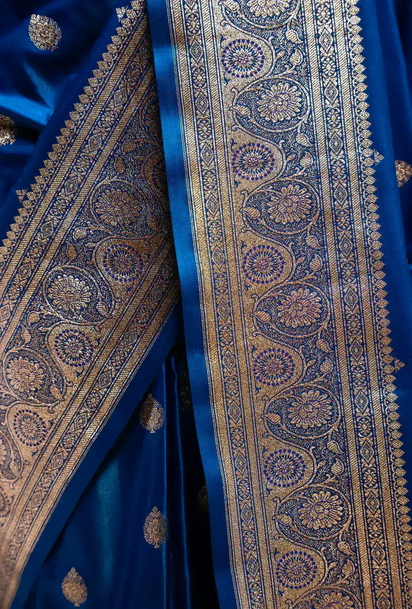 Royal Blue Pure Mango Silk Saree With Unstitched Blouse