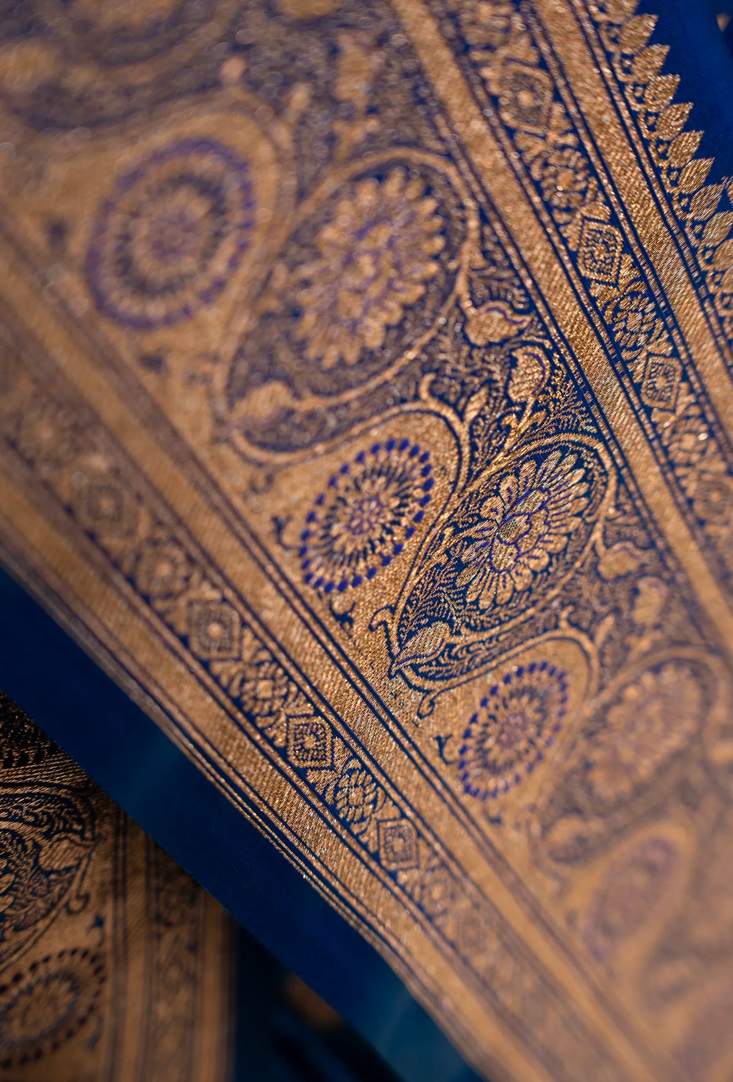 Royal Blue Pure Mango Silk Saree With Unstitched Blouse