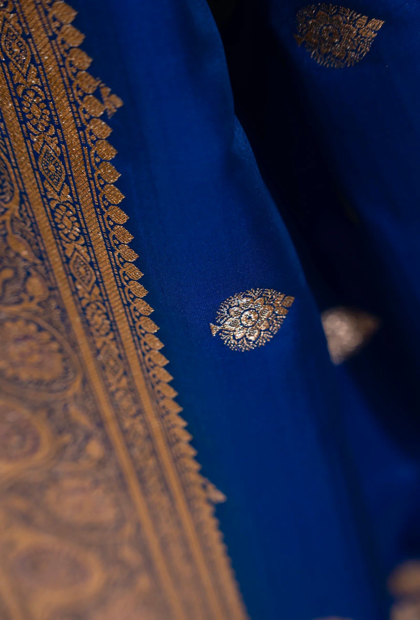 Royal Blue Pure Mango Silk Saree With Unstitched Blouse